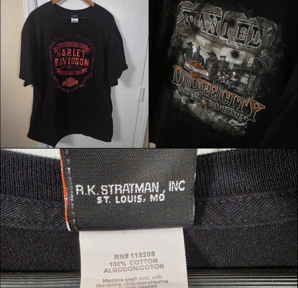 Harley Davidson Most Wanted Dodge City Kansas Men’s 2XL Black T-shirt Fire Flame